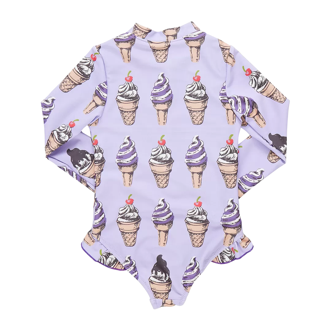 Pink Chicken Baby Girls Arden Rashguard Swimsuit - Lavender Soft Serve