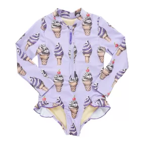 Pink Chicken Baby Girls Arden Rashguard Swimsuit - Lavender Soft Serve