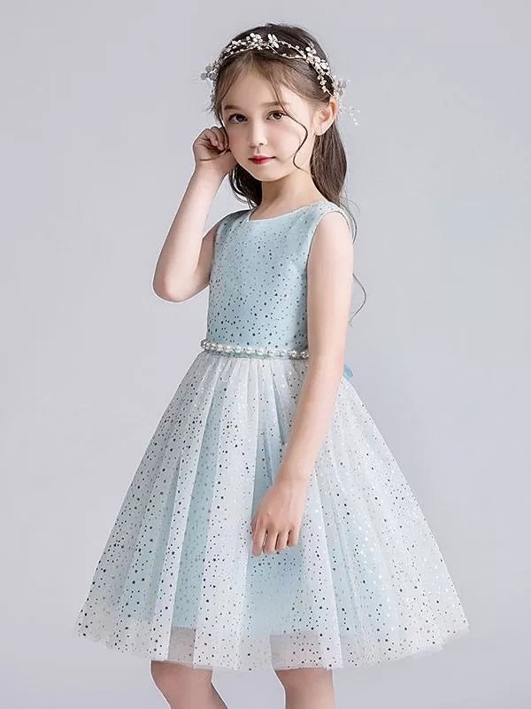 Pink Sleeveless Pearls Short Princess Flower Girl Dresses Formal Dresses for Kids