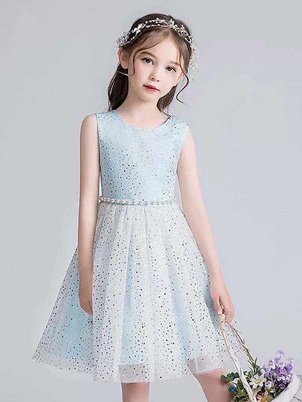 Pink Sleeveless Pearls Short Princess Flower Girl Dresses Formal Dresses for Kids