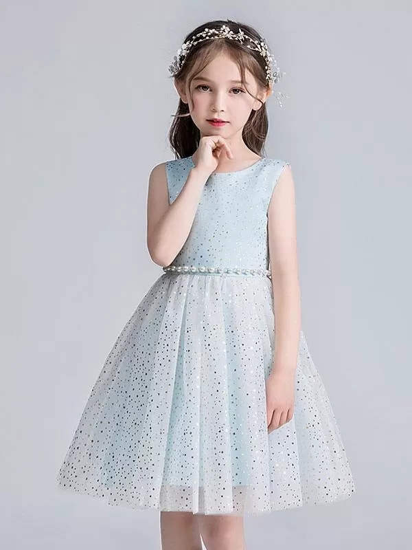 Pink Sleeveless Pearls Short Princess Flower Girl Dresses Formal Dresses for Kids