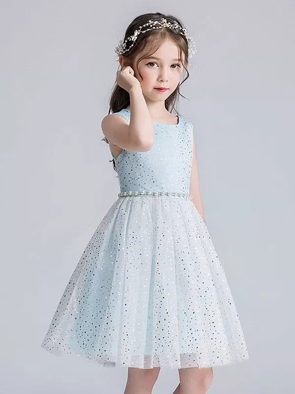 Pink Sleeveless Pearls Short Princess Flower Girl Dresses Formal Dresses for Kids