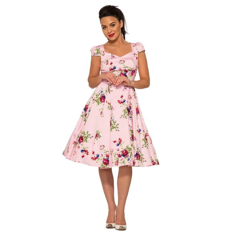 Pink Vintage Floral Blossom Rockabilly Summer Swing Dress