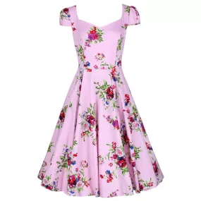 Pink Vintage Floral Blossom Rockabilly Summer Swing Dress