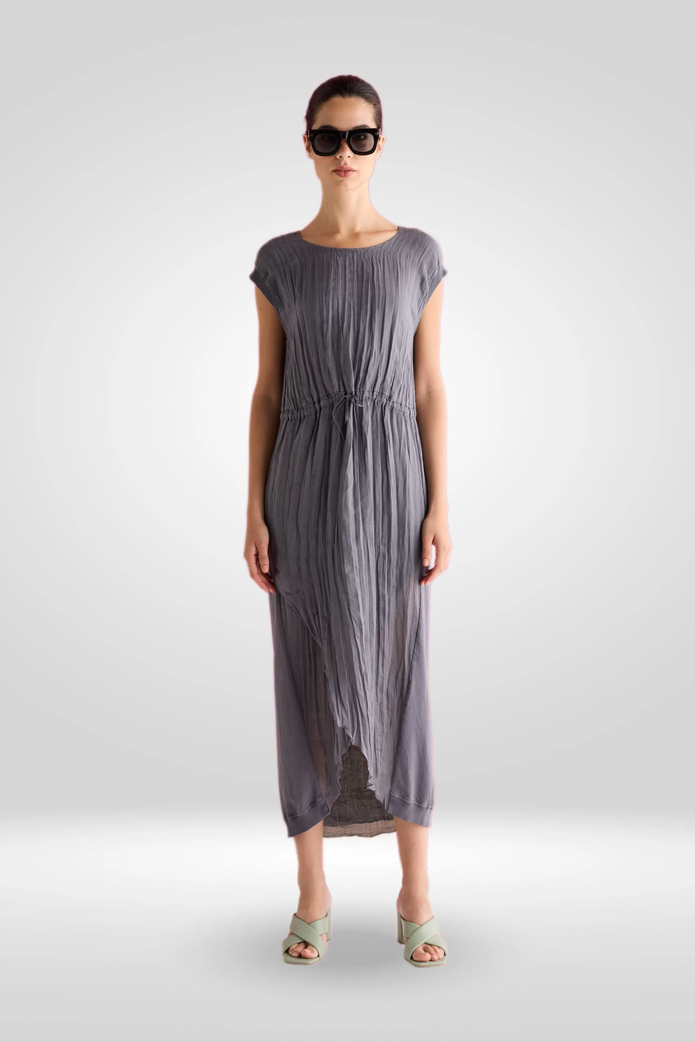 Pleated Cotton Dress Garment Dyed 10FU 7027