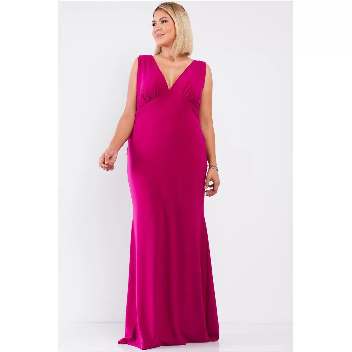 Plus Draped Back V-neck Sleeveless Maxi Dress