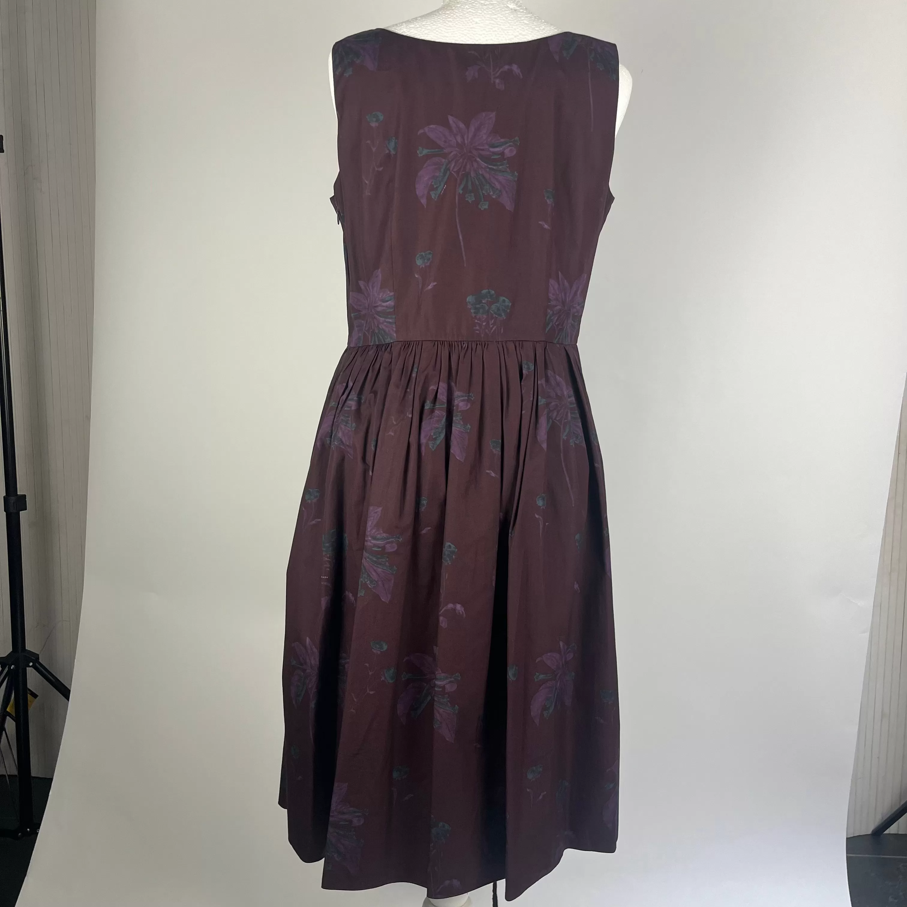 Prada Aubergine Floral Print Cotton Midi Dress L