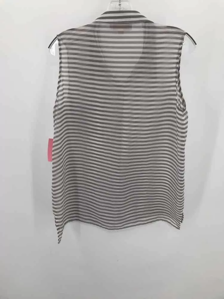 Pre-Owned Olive   Oak White Size Large Stripe Button Down Tank Top