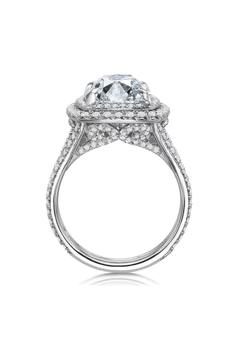 Precision Set Platinum Split Shank Double Halo Semi-Mount Diamond Ring