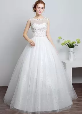 Princess Wedding Dress Ivory Sweetheart Illusion Neckline Cut Out Floor Length Bridal Dress With Rhinestone Flowers