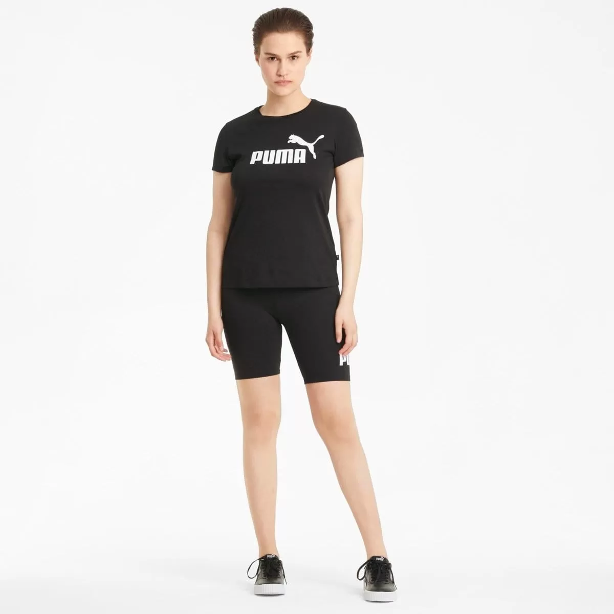 PUMA WOMEN'S ESSENTIALS LOGO BLACK TEE