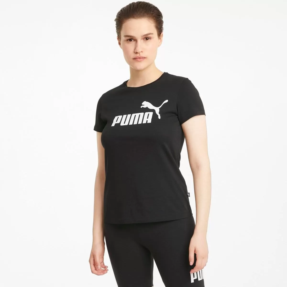 PUMA WOMEN'S ESSENTIALS LOGO BLACK TEE