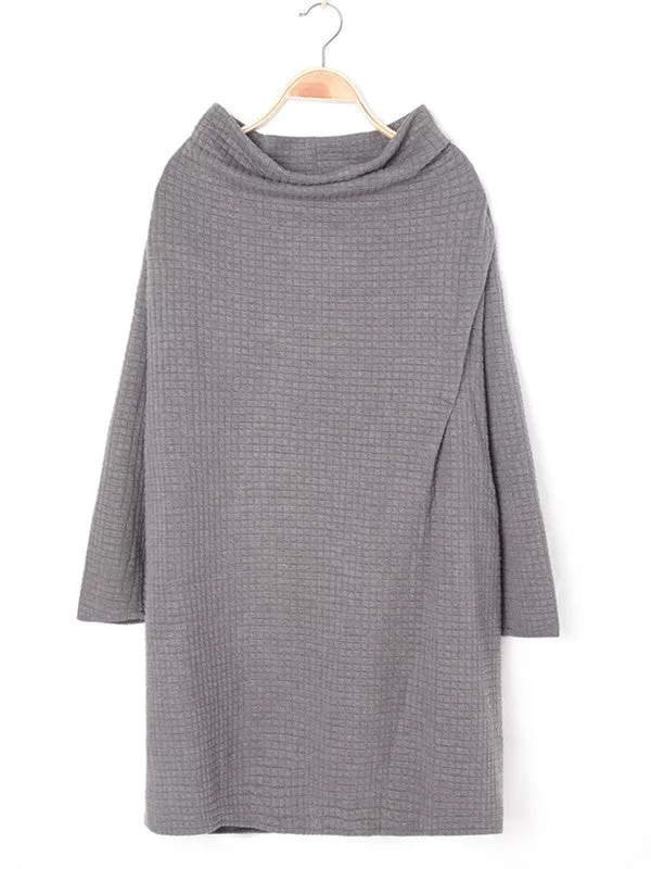 Pure Color High Neck Sweatshirt Dress