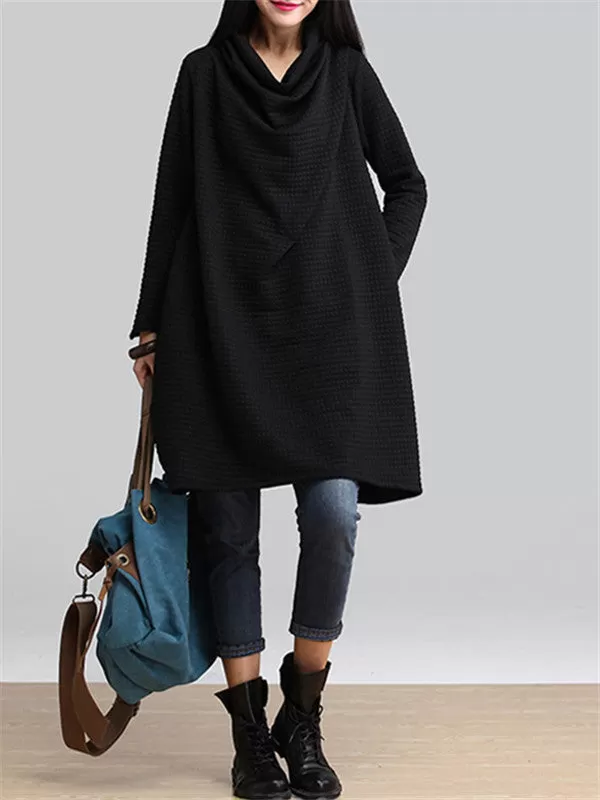 Pure Color High Neck Sweatshirt Dress