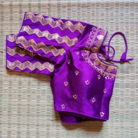 Purple Readymade Saree Blouse Silk Embroidered