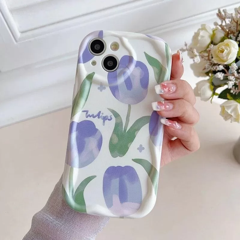 Purple Tulip Flower Pattern Cute Phone Case For iPhone 11, 12, 13, 14 Pro Max, 14 Plus, X, XR, XS Max, 7, 8 Plus