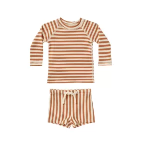 Quincy Mae Finn Rashguard   Short Set - Clay Stripe