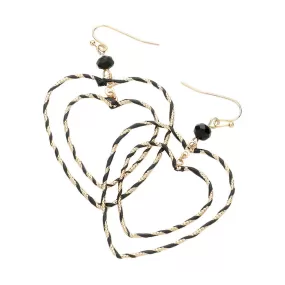 Raffia Wrapped Double Open Heart Link Dangle Earrings