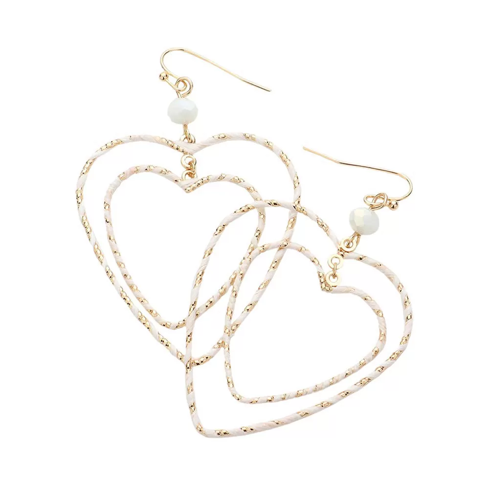 Raffia Wrapped Double Open Heart Link Dangle Earrings