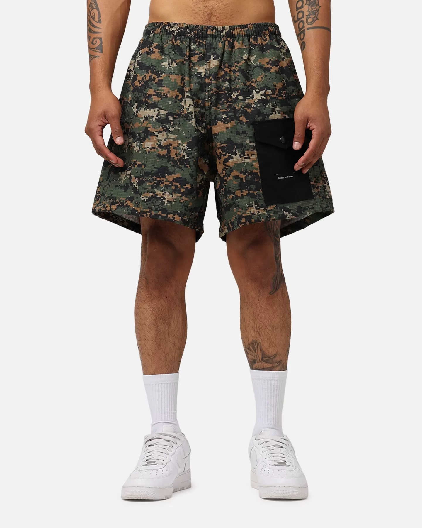 Raised By Wolves Barbarian Ripstop Camp Shorts Green Digi Camo