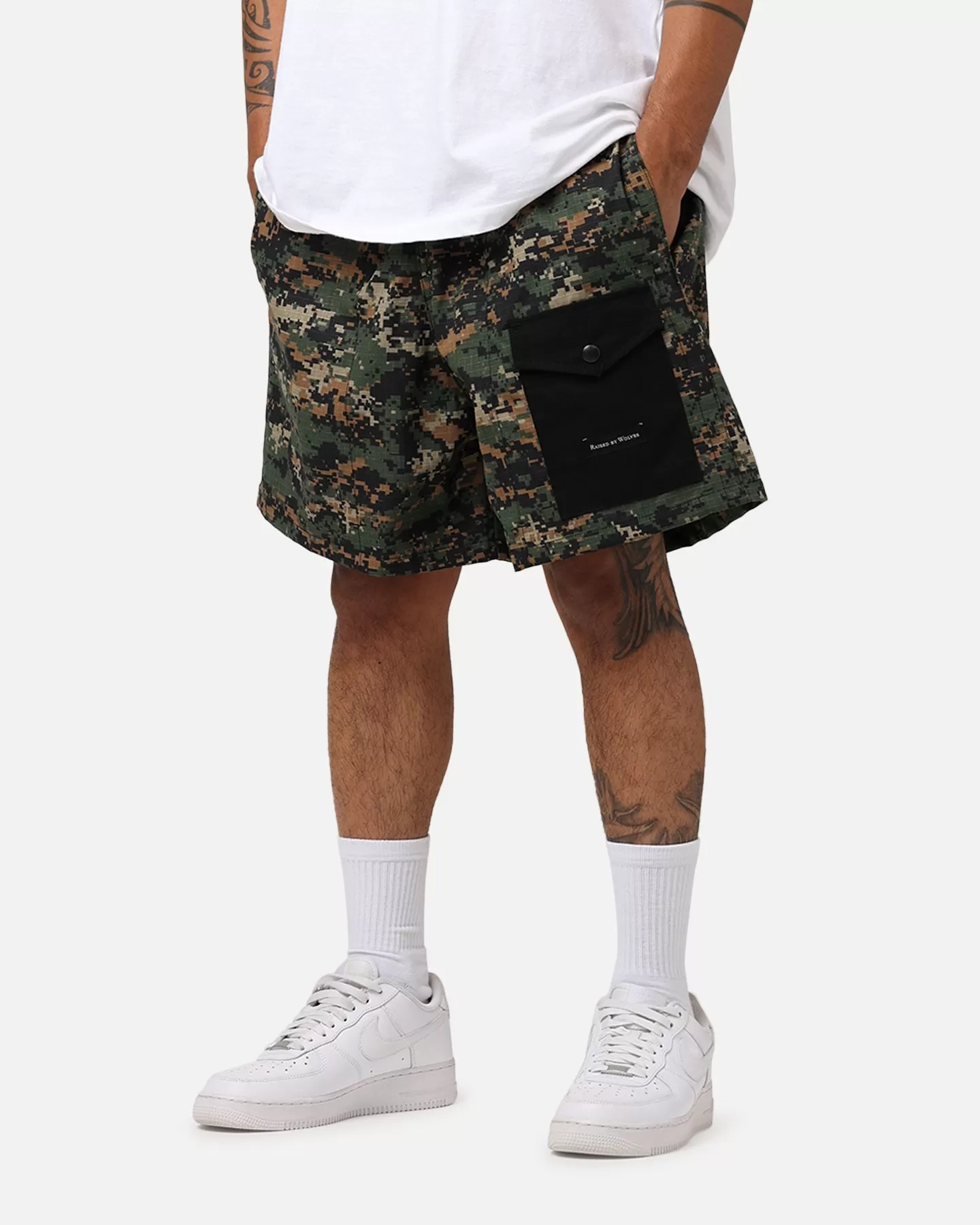 Raised By Wolves Barbarian Ripstop Camp Shorts Green Digi Camo