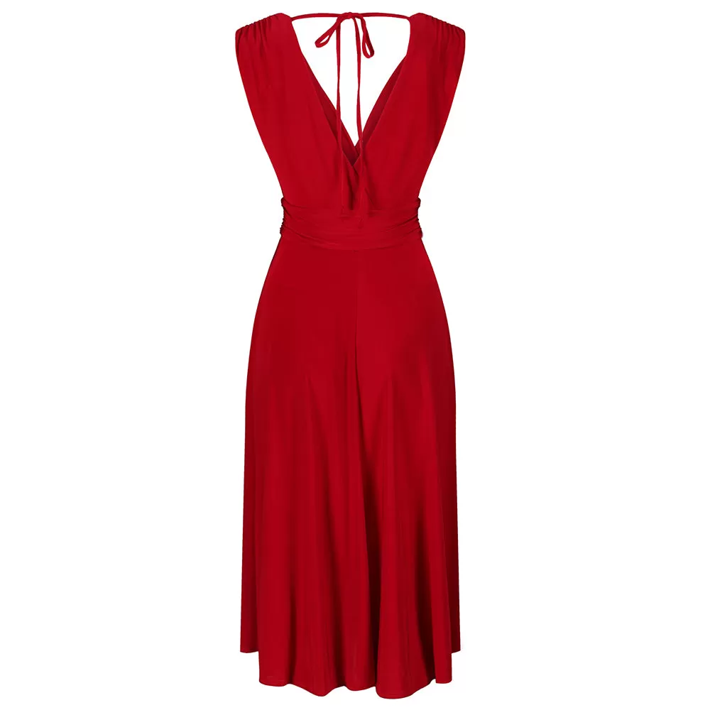 Red Crossover Top Empire Waist 50s Swing Cocktail Dress