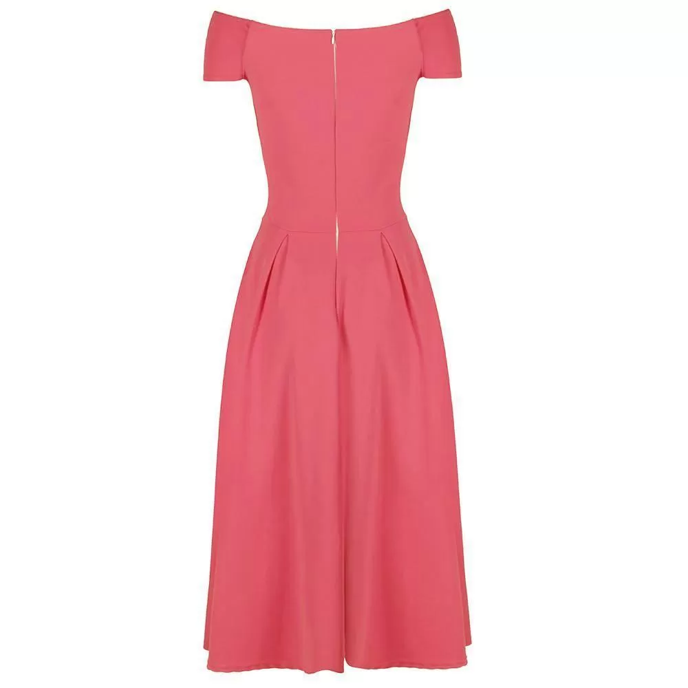 Rose Pink Crossover Vintage Bardot 50s Swing Dress