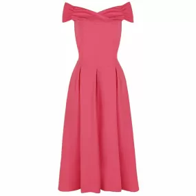 Rose Pink Crossover Vintage Bardot 50s Swing Dress