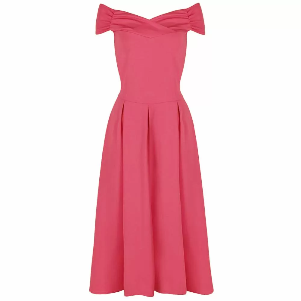 Rose Pink Crossover Vintage Bardot 50s Swing Dress