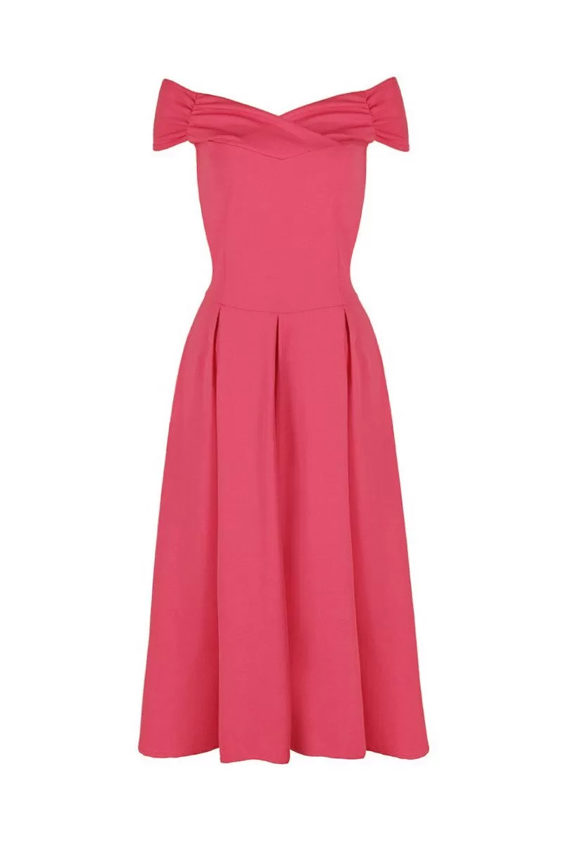 Rose Pink Crossover Vintage Bardot 50s Swing Dress