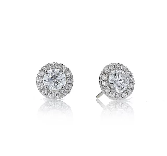 Round Diamond Halo Stud Earrings 1.00tw