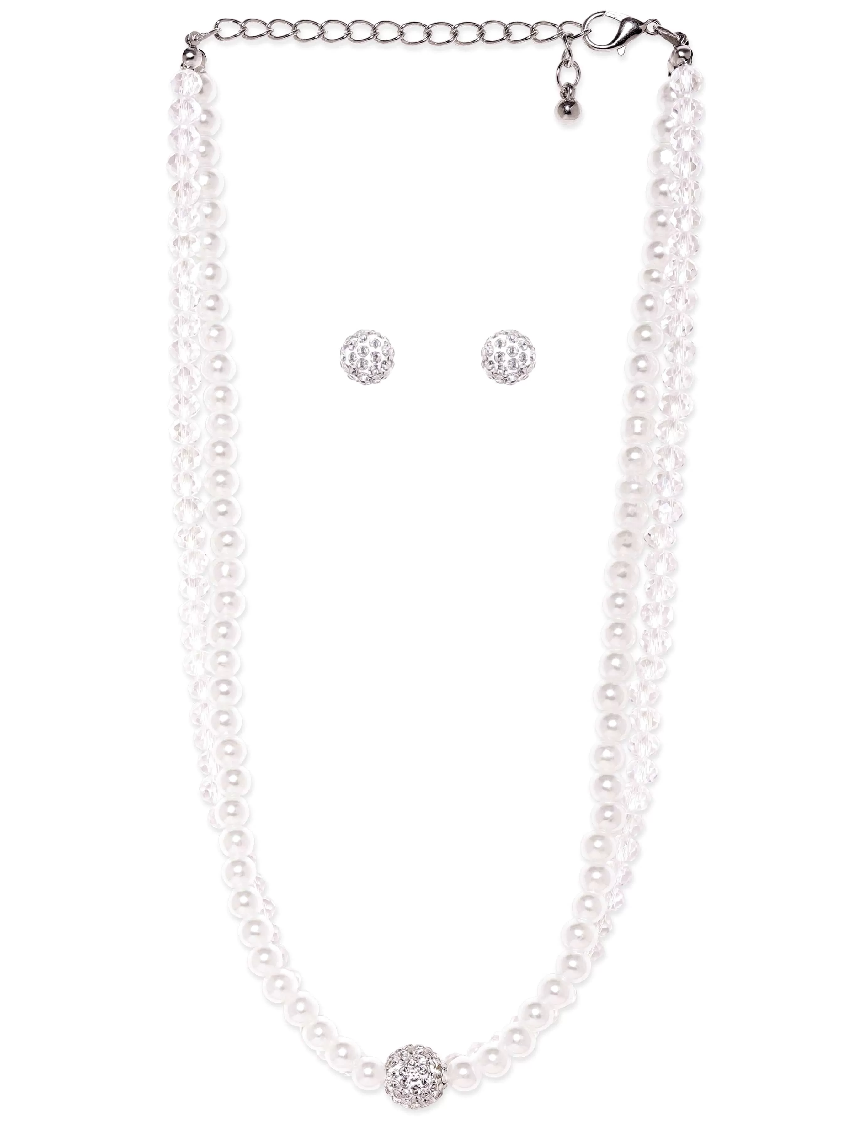 Rubans Pearl & Crystal Beaded Double Layered Necklace set