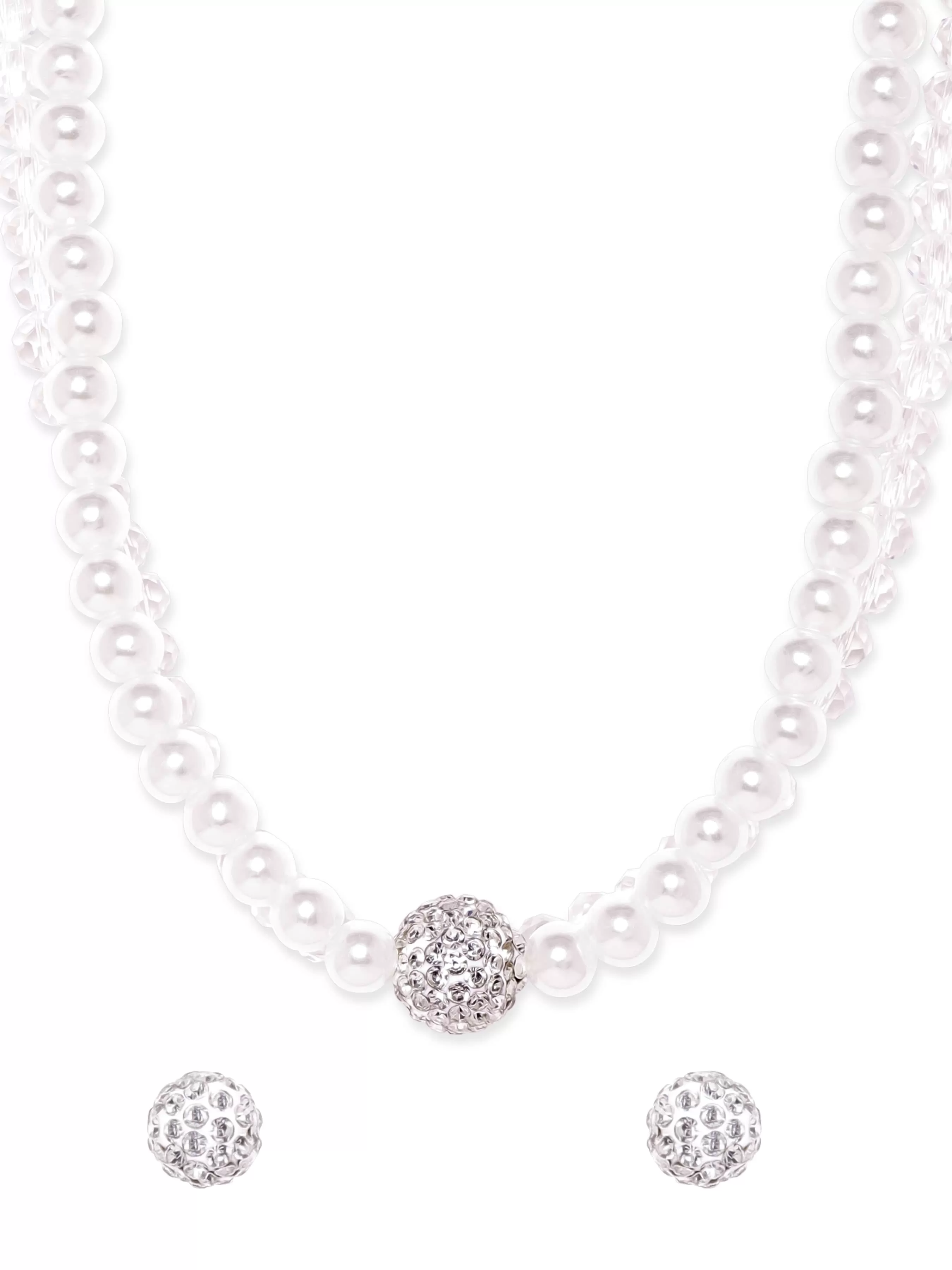 Rubans Pearl & Crystal Beaded Double Layered Necklace set