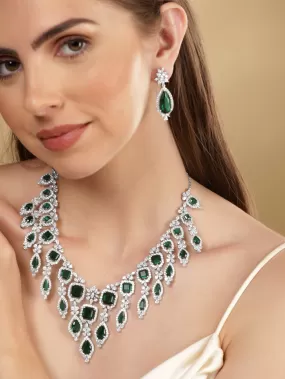 Rubans Rhodium Plated Emerald Green Zirconia Statement Jewellery Set