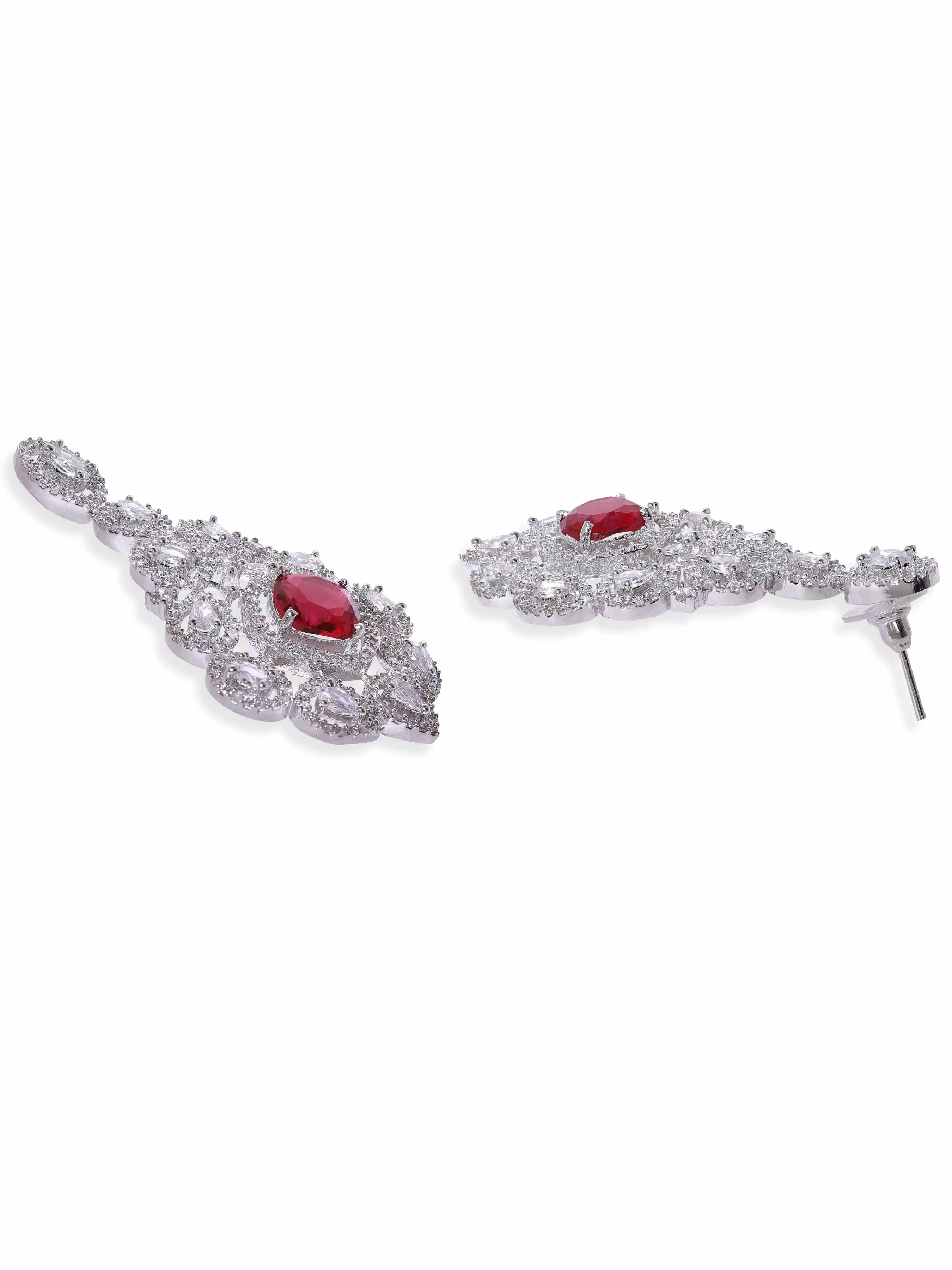 Rubans Rhodium Plated Ruby Red Zirconia studded Pave set Statement Choker Necklace Set