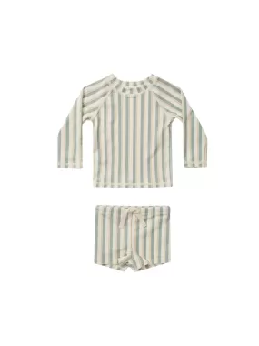 Rylee & Cru - Aqua Stripe Rash Guard Set