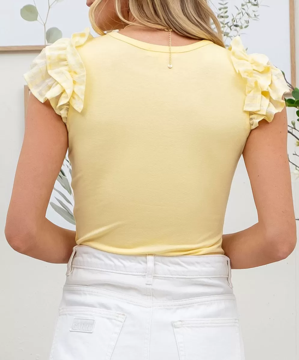 Scrunched Contrast Sleeve Top - Yellow