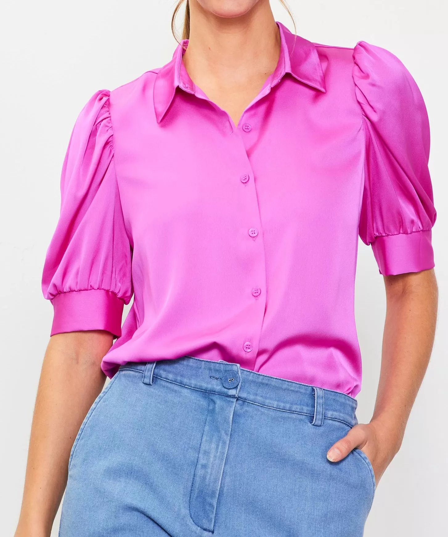 Shirred Sleeve Blouse - Rose Violet