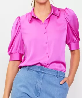 Shirred Sleeve Blouse - Rose Violet