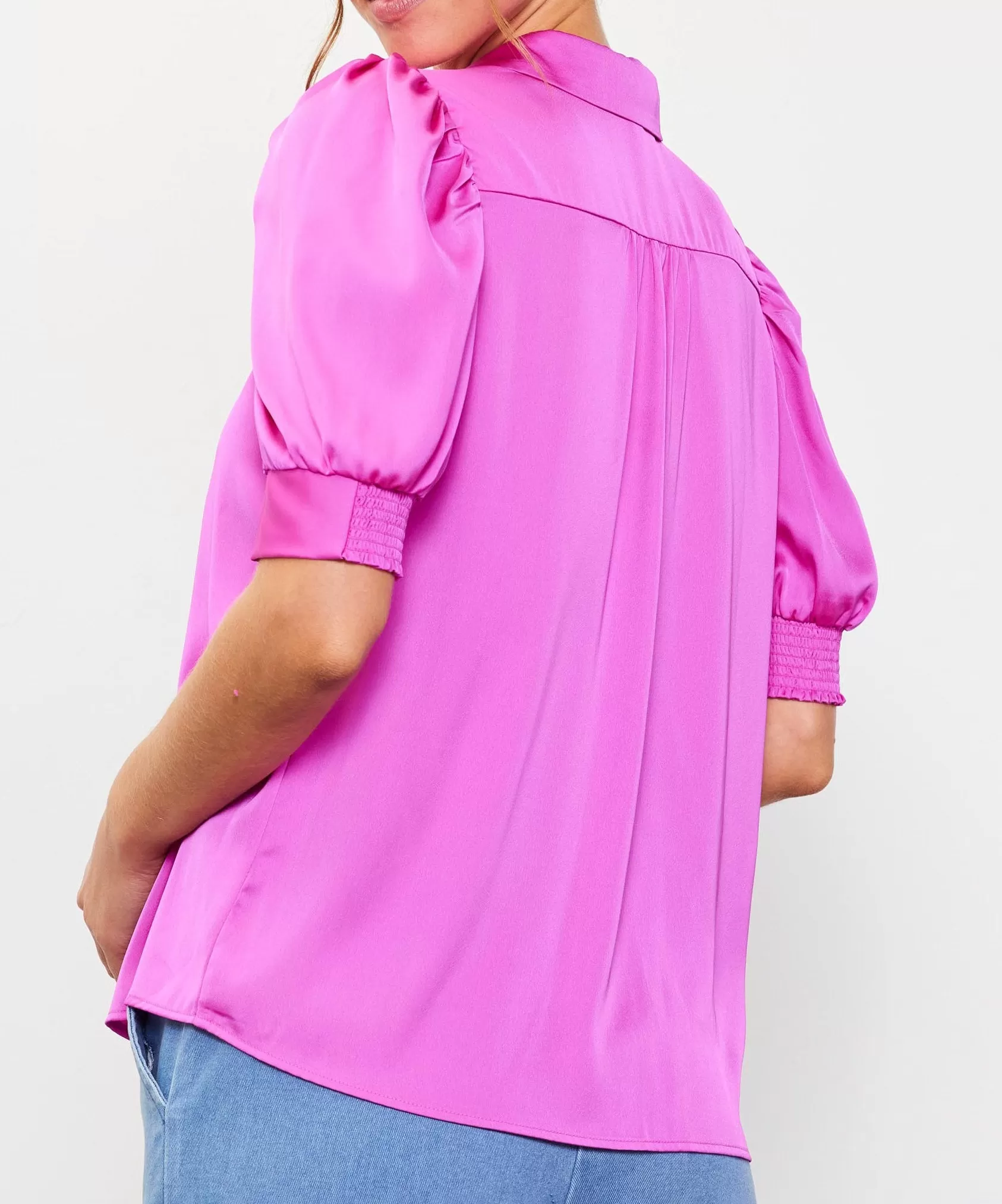 Shirred Sleeve Blouse - Rose Violet