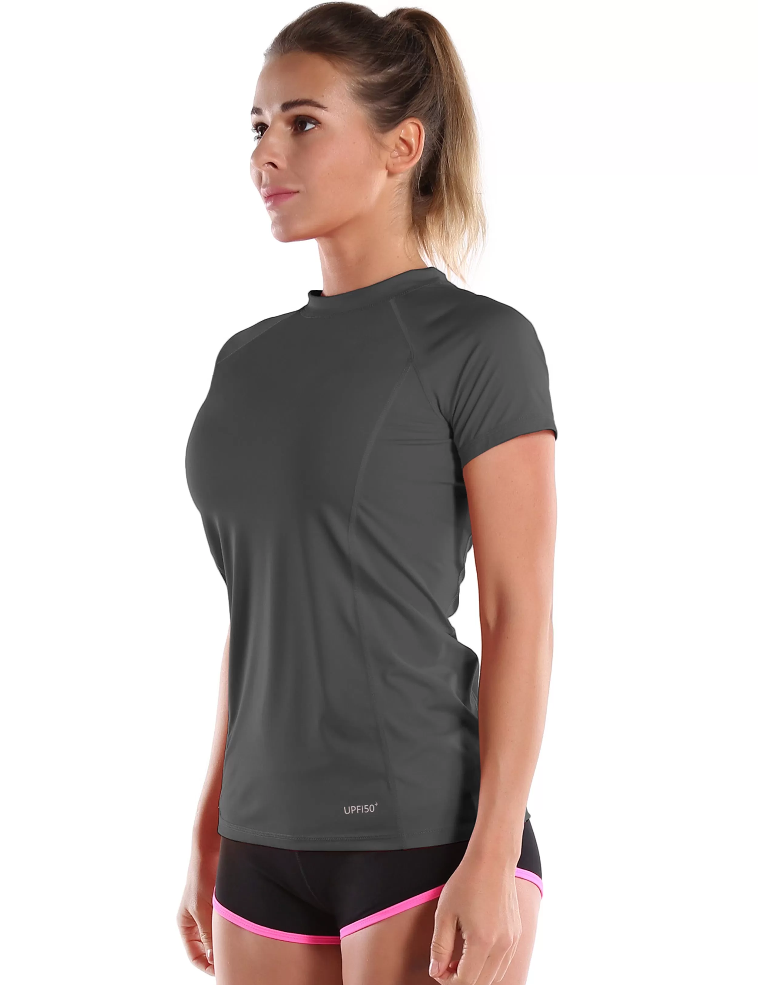 Short Sleeve UPF 50 Rashguard shadowcharcoal_yogastudio