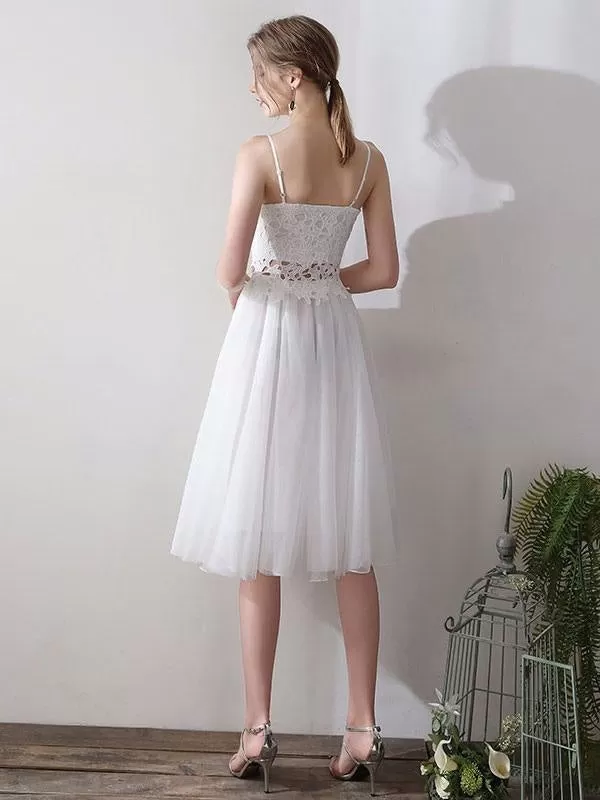 Short Wedding Dresses V Neck Sleeveless A Line Natural Tea Length Waist Organza Bridal Dresses