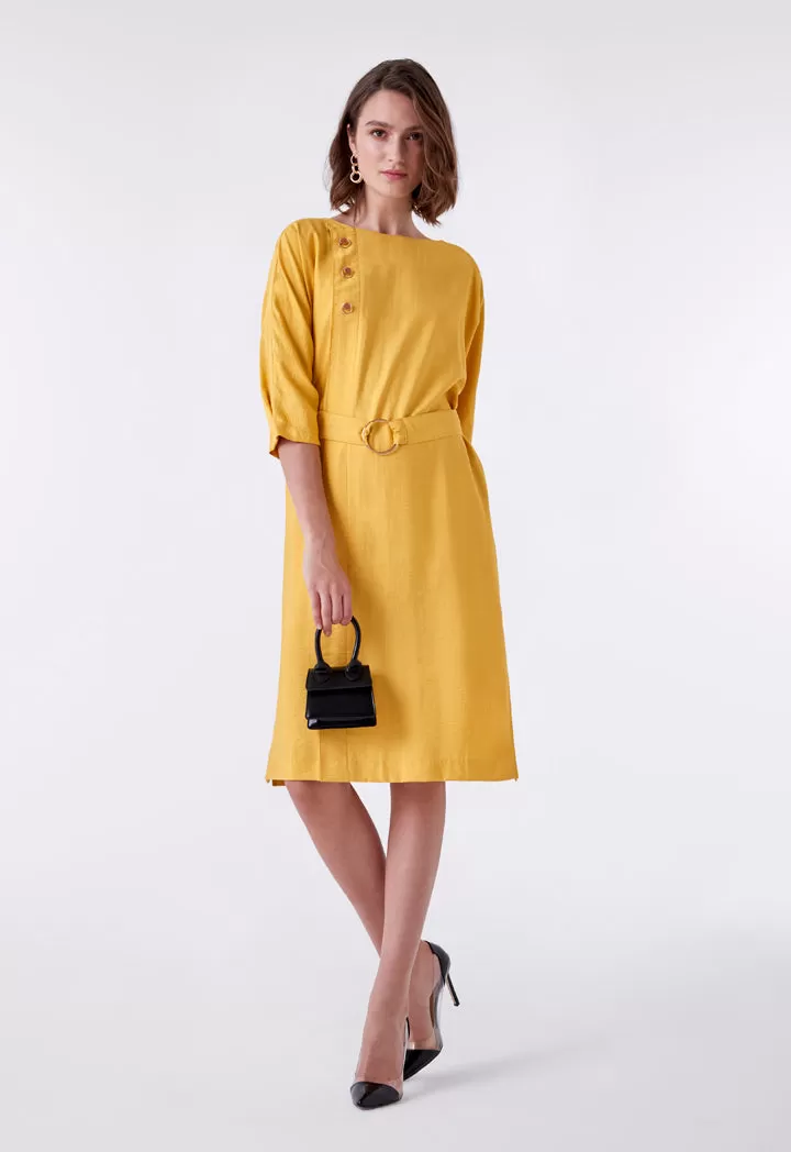 Side Placket Belted Dress