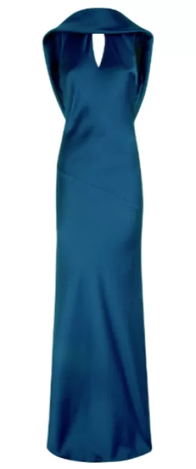 Silky Teal Cowl Gown