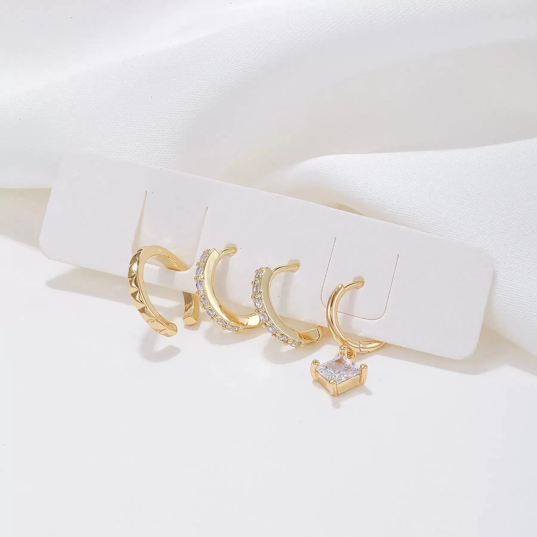 Simple Crystal Hoops Earring Set