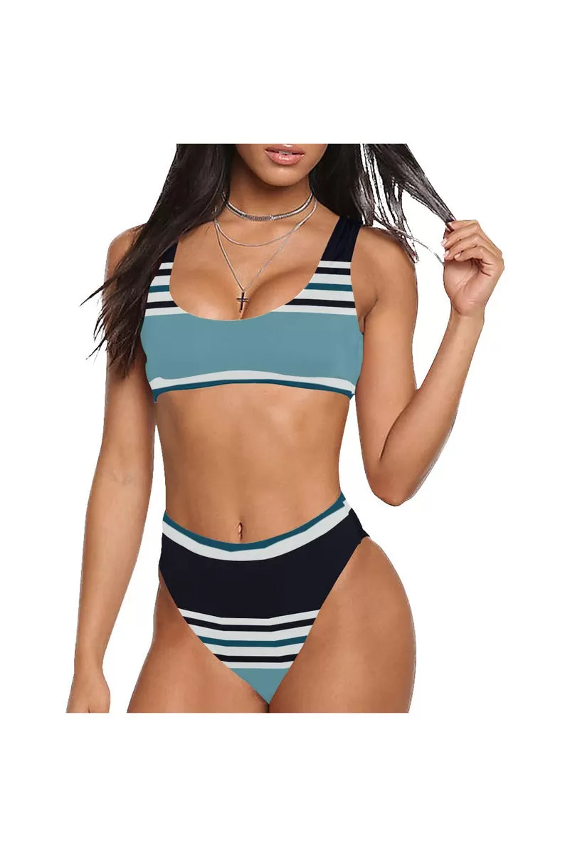 Solid and Stripes Sport Top & High-Waist Bikini Swimsuit