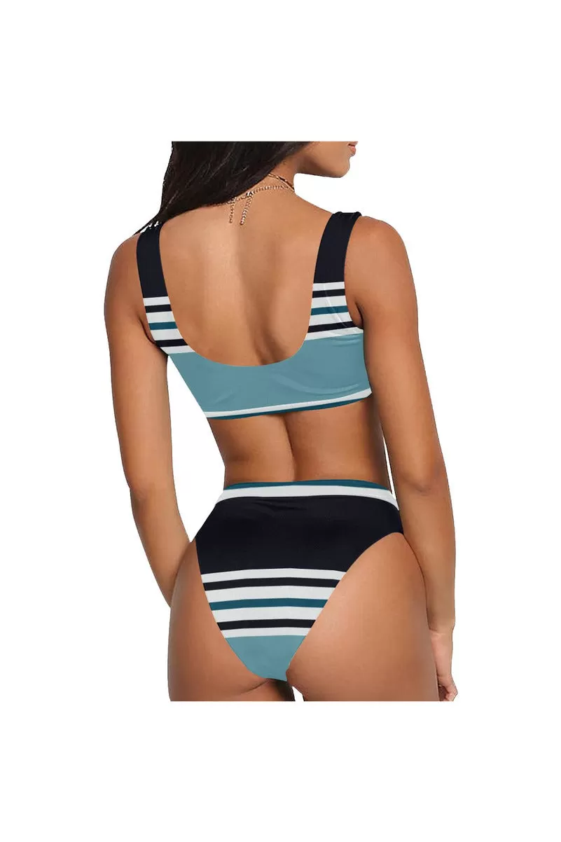 Solid and Stripes Sport Top & High-Waist Bikini Swimsuit