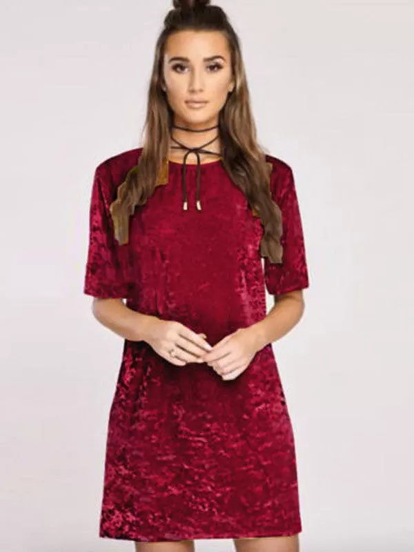 Solid Color Velvet Mini Dress