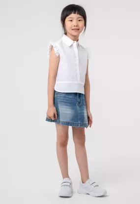 Solid Ruffle Trim Poplin Blouse