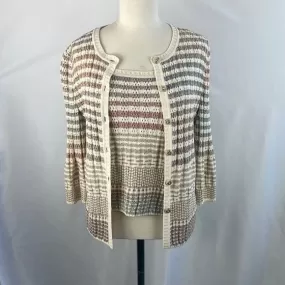 St. JohnTan Striped Shell / Cardigan Sweat Set With Tank Top